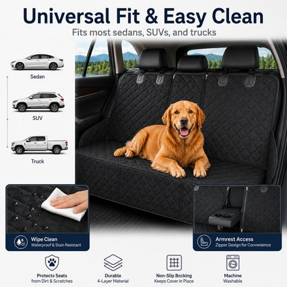 Ortekor Waterproof Dog Car Back Seat Cover for Road Trips - Protects from Mud, Fur & Scratches