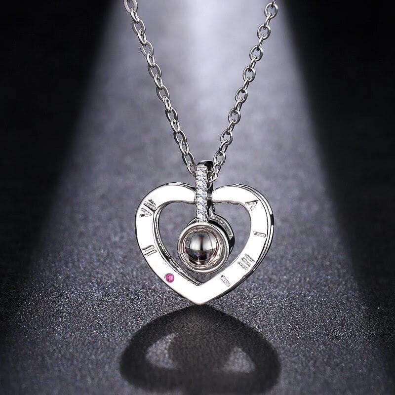 Projection Heart Pendant Necklace Sterling Silver Gemstone Jewelry for Women Anniversary Romantic Keepsake Gift Two-Way Wear Elegant