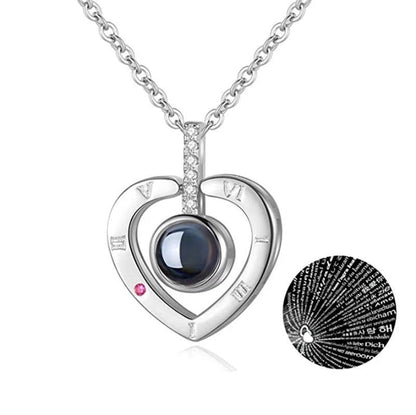 Projection Heart Pendant Necklace Sterling Silver Gemstone Jewelry for Women Anniversary Romantic Keepsake Gift Two-Way Wear Elegant