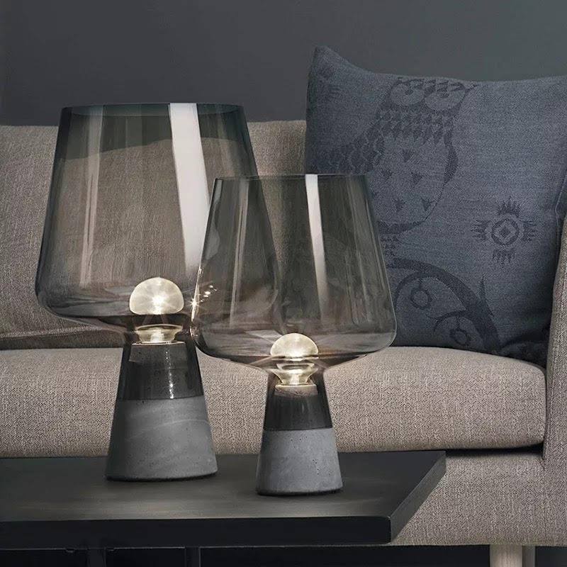 Glass Goblet Table Lamp with Cement Base – Warm Ambient Lighting for Bedroom, Living Room & Nightstand | Modern Tinted Globe Accent Light