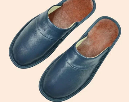Men's Genuine Leather House Slippers – Soft Indoor Moccasins for Fall & Winter