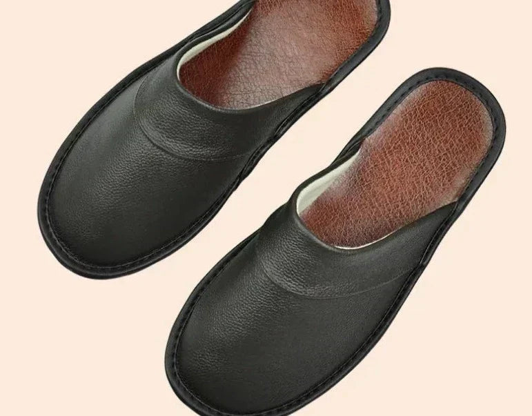 Men's Genuine Leather House Slippers – Soft Indoor Moccasins for Fall & Winter