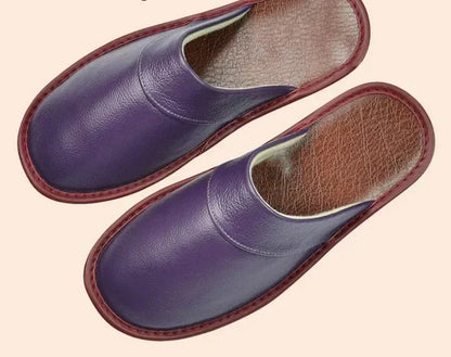 Men's Genuine Leather House Slippers – Soft Indoor Moccasins for Fall & Winter