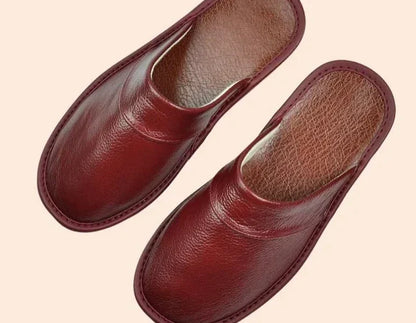 Men's Genuine Leather House Slippers – Soft Indoor Moccasins for Fall & Winter