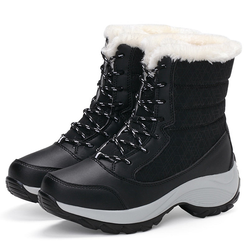 Plush-Lined Winter Boots for Women – Cozy Mid-Calf Snow Boots with PU Leather Upper & Non-Slip Sole for Cold Weather & Daily Wear