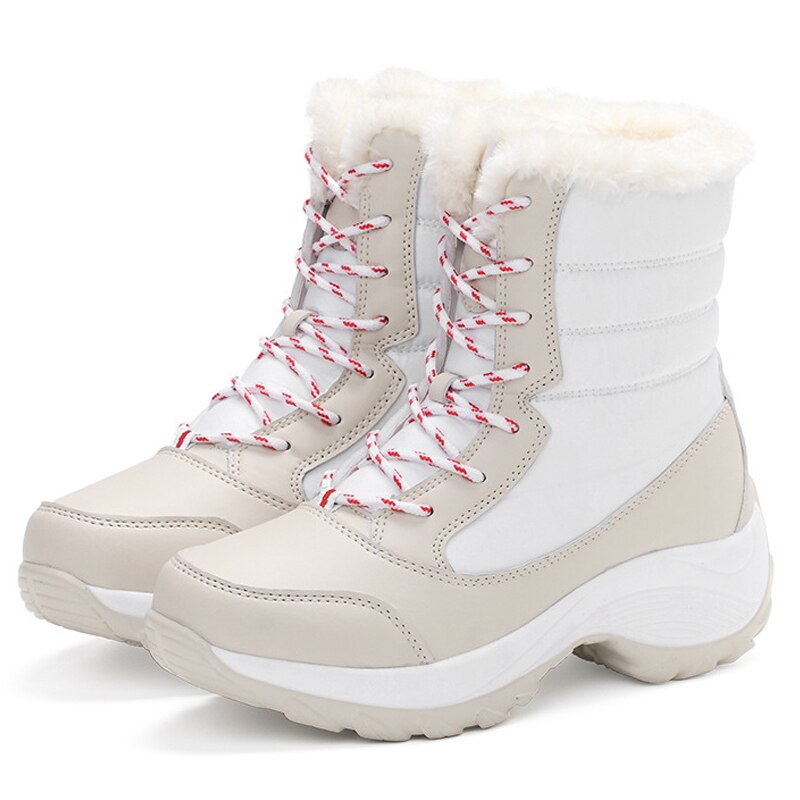 Plush-Lined Winter Boots for Women – Cozy Mid-Calf Snow Boots with PU Leather Upper & Non-Slip Sole for Cold Weather & Daily Wear