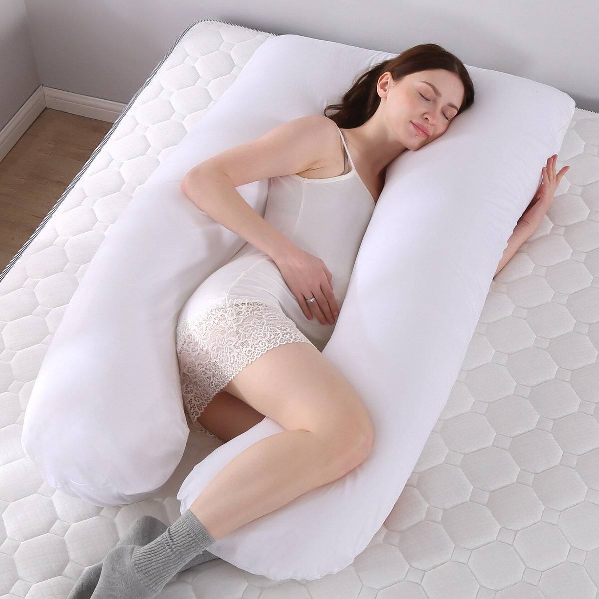 Wraparound Body Pillow for Side Sleeping – Pregnancy & Spinal Support Cushion with Machine-Washable Cotton Shell
