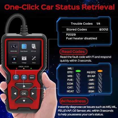 OBD2 Car Diagnostic Scanner with 2.8-Inch Color Display & 35,000+ Trouble Codes for Engine Checks, Live Data & Emissions Testing