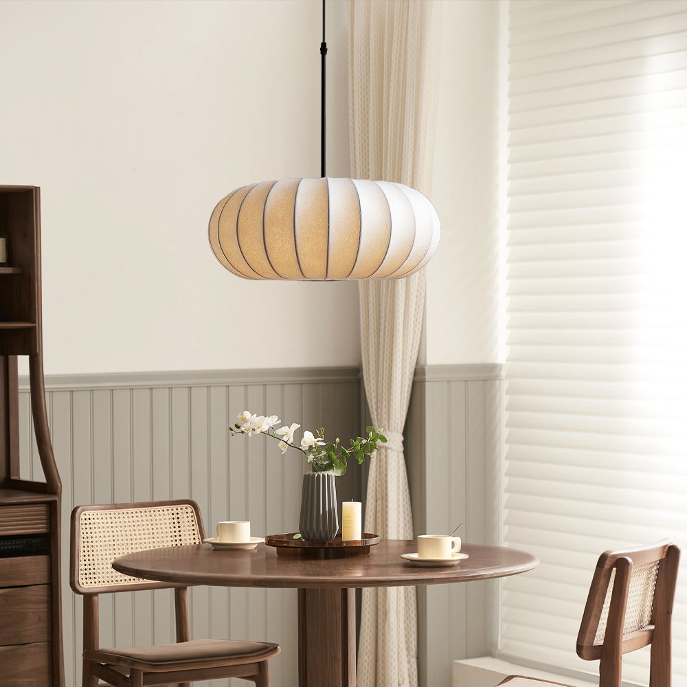 Silk Pendant Light – Modern Dome Ceiling Fixture for Dining Room, Kitchen Island & Living Room – 3000K Warm White LED with Adjustable Cord