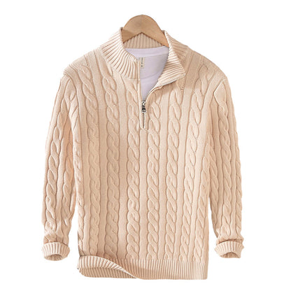 Men's Half-Zip Pullover Sweater with Ribbed Collar – Classic Textured Knit for Casual & Dressy Occasions