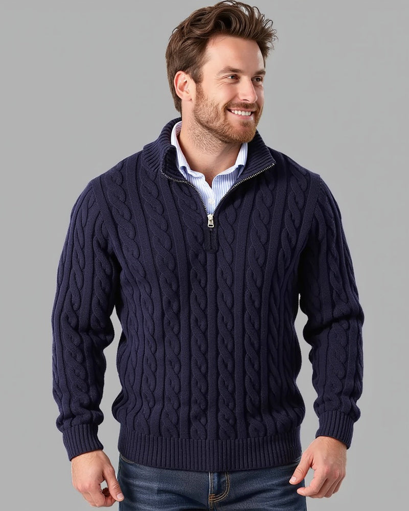 Men's Half-Zip Pullover Sweater with Ribbed Collar – Classic Textured Knit for Casual & Dressy Occasions