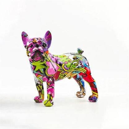 Vibrant Graffiti | French Bulldog Statue with Unique Design | Artistic Dog Sculpture for Home Decor