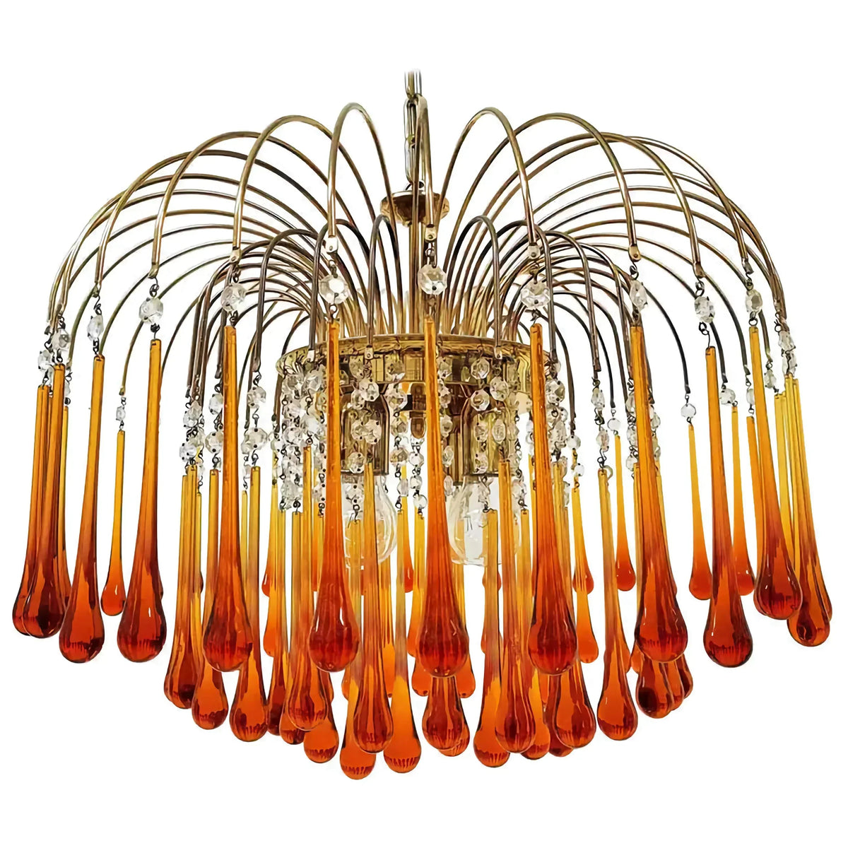 Handblown Honey-Tone Glass Hanging Chandelier with Gold Frame 24 in Adjustable Height for Dining Tables Kitchen Islands Hallways Art Deco Gl