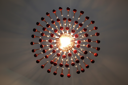 Handblown Honey-Tone Glass Hanging Chandelier with Gold Frame 24 in Adjustable Height for Dining Tables Kitchen Islands Hallways Art Deco Gl