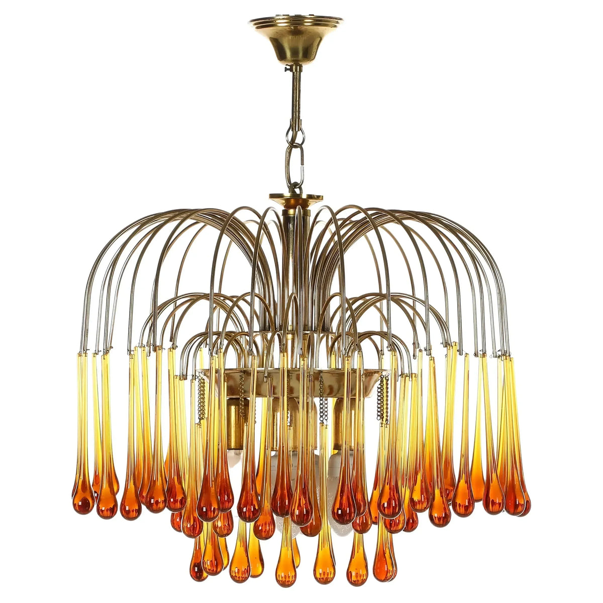Handblown Honey-Tone Glass Hanging Chandelier with Gold Frame 24 in Adjustable Height for Dining Tables Kitchen Islands Hallways Art Deco Gl