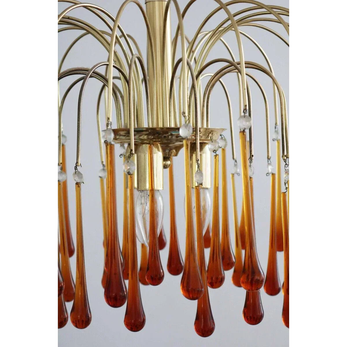 Handblown Honey-Tone Glass Hanging Chandelier with Gold Frame 24 in Adjustable Height for Dining Tables Kitchen Islands Hallways Art Deco Gl