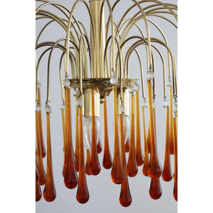 Handblown Honey-Tone Glass Hanging Chandelier with Gold Frame 24 in Adjustable Height for Dining Tables Kitchen Islands Hallways Art Deco Gl
