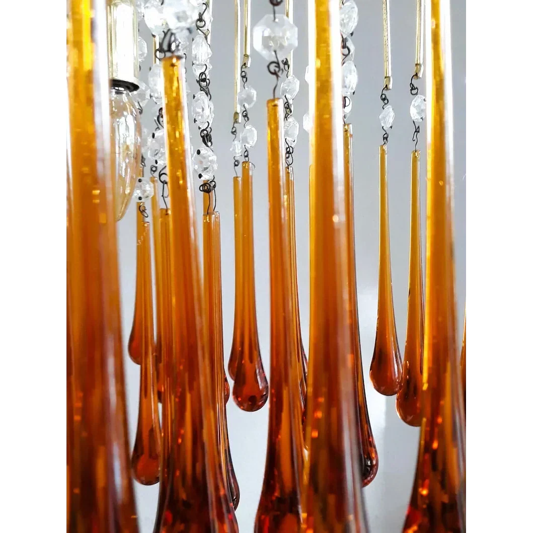 Handblown Honey-Tone Glass Hanging Chandelier with Gold Frame 24 in Adjustable Height for Dining Tables Kitchen Islands Hallways Art Deco Gl