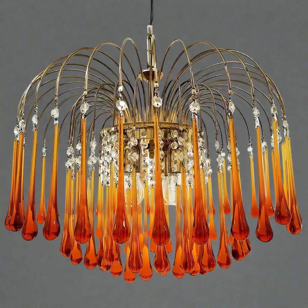 Handblown Honey-Tone Glass Hanging Chandelier with Gold Frame 24 in Adjustable Height for Dining Tables Kitchen Islands Hallways Art Deco Gl