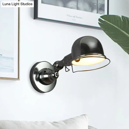 Adjustable Dome Wall Sconce - Industrial Metal Accent Light with Pivoting Head for Bedroom, Hallway & Reading Nook - Hardwired E12 Socket