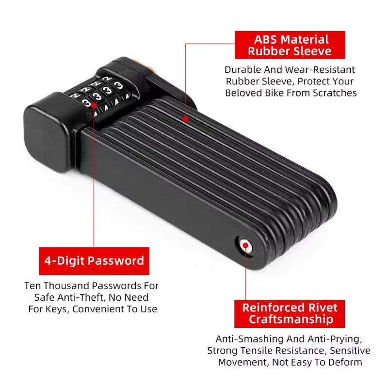 Heavy-Duty Folding Bike Lock with 4-Digit Combo Steel Chain Anti-Theft Security for Bicycles
