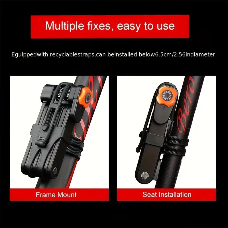 Heavy-Duty Folding Bike Lock with 4-Digit Combo Steel Chain Anti-Theft Security for Bicycles