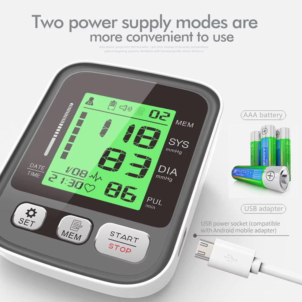 Upper Arm Blood Pressure Monitor with Color-Coded Readings & Dual-User Memory for Home Health Tracking