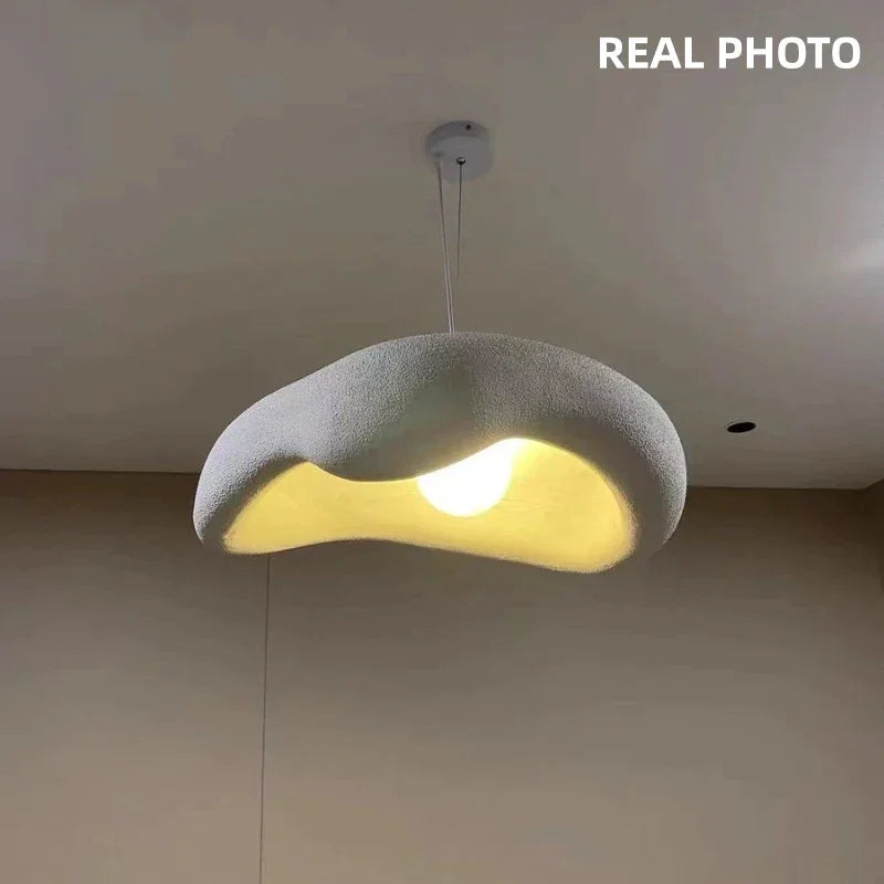 Textured Resin Ceiling Fixture 9 in Black Matte Sculptural Hanging Light Kitchen Island Dining Table Minimalist Organic Shape Adjustable Cab