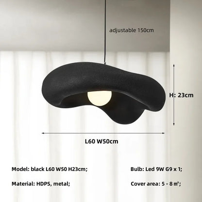 Textured Resin Ceiling Fixture 9 in Black Matte Sculptural Hanging Light Kitchen Island Dining Table Minimalist Organic Shape Adjustable Cab