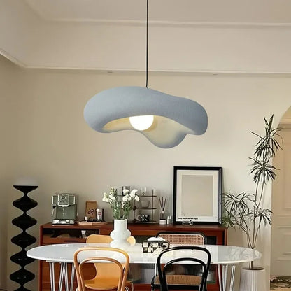 Textured Resin Ceiling Fixture 9 in Black Matte Sculptural Hanging Light Kitchen Island Dining Table Minimalist Organic Shape Adjustable Cab