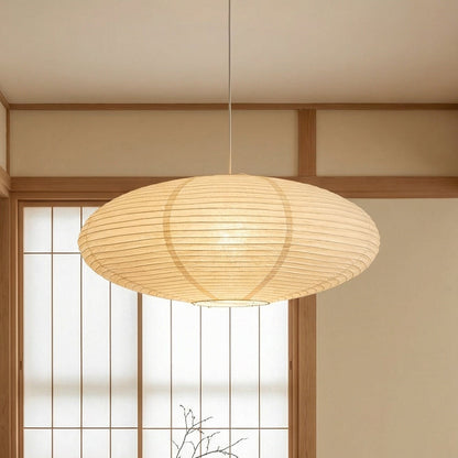 Paper Lantern Pendant Light E26 Minimalist Hanging Lamp for Dining Room Kitchen Island Adjustable Height Ceiling Fixture Natural Cotton