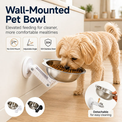 Ortekor No-Drill Wall-Mounted Pet Bowl for Small Dogs & Cats - Elevated Feeding for Cleaner Floors