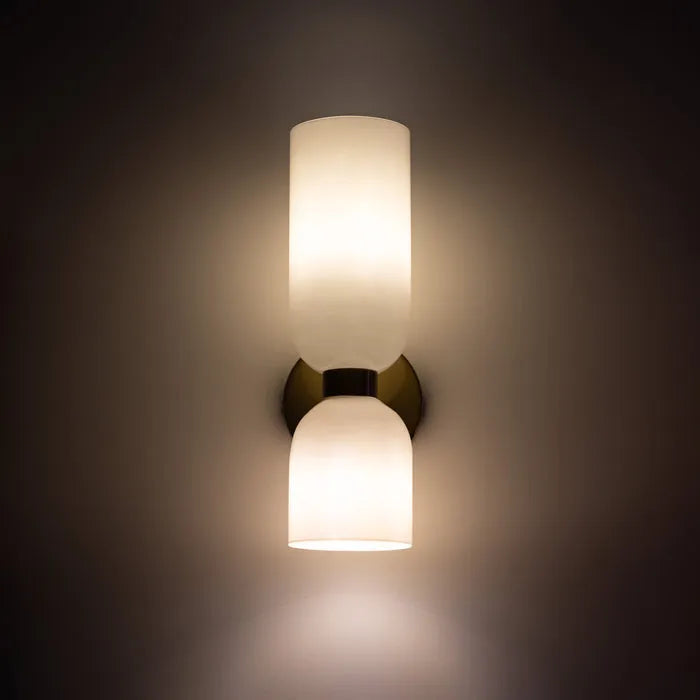 Dual-Shade Glass Sconce 16.5 inches White Iron Wall Light for Bedrooms Hallways Living Rooms Modern Accent Lighting E12 Base Ambient Fixture