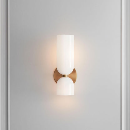Hardwired Glass Sconce Light E12 Socket for Bedrooms Living Rooms Hallways Indoor Accent Fixture Modern Cylindrical Wall Mount Lighting 110-