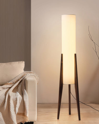 Solid Wood Floor Lamp with Fabric Shade – Mid-Century Standing Light for Living Room & Bedroom – Natural Walnut Base – 12W LED