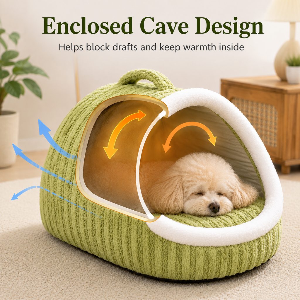 Ortekor Warm Cave Dog Bed for Winter Indoor Sleep - Cozy Enclosed Pet Bed for Small Dogs & Cats