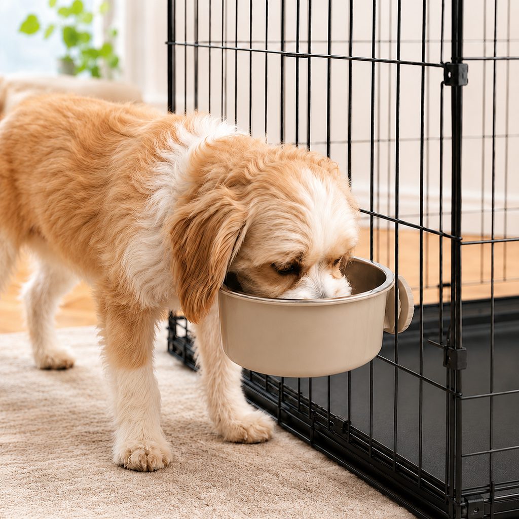 Ortekor Crate-Mounted Stainless Steel Pet Bowl for Dogs & Cats - Screw-On Food & Water Bowl for Cleaner Kennel Feeding