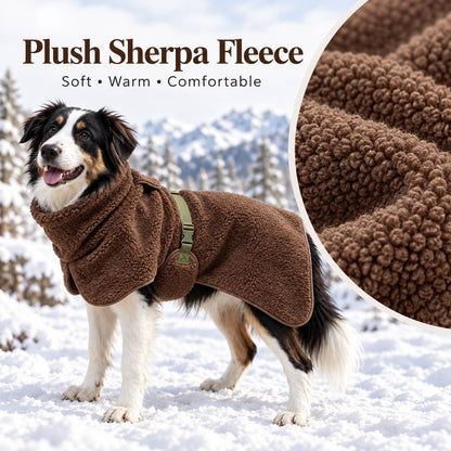 Ortekor Sherpa Fleece Dog Winter Coat with Adjustable Fit & Leash Opening, Warm Outdoor Jacket for Cold Weather Walks, Hiking and Camping