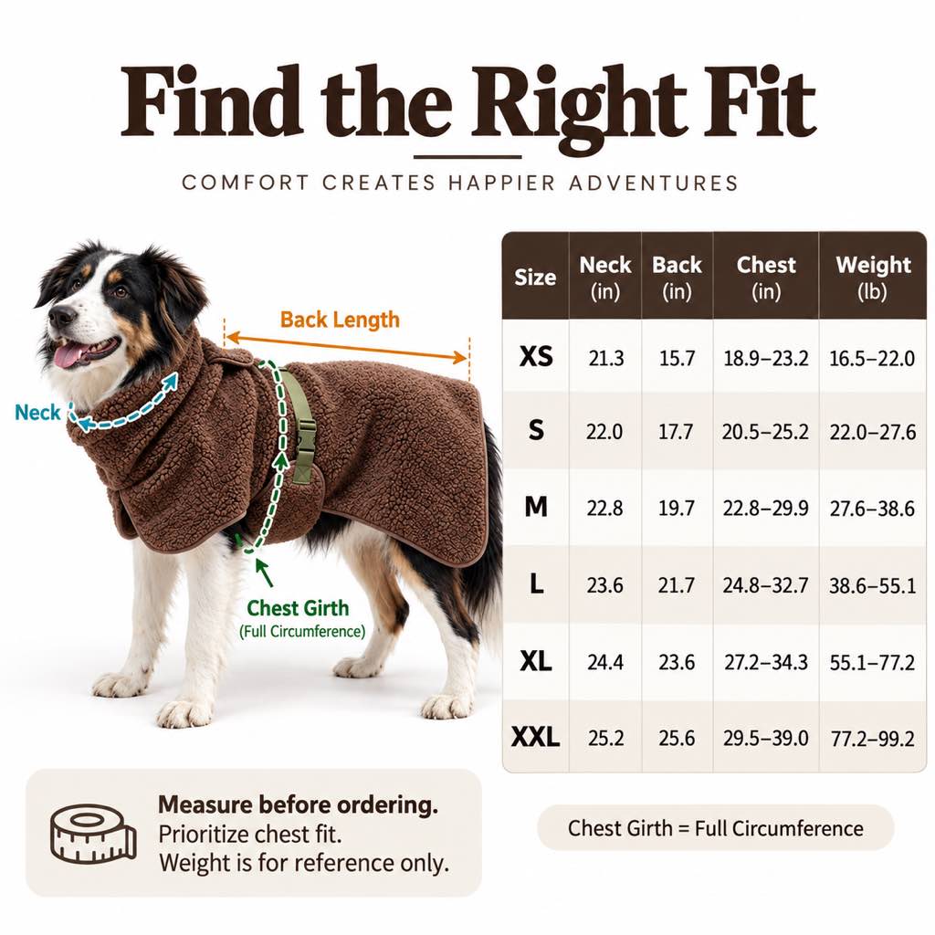 Ortekor Sherpa Fleece Dog Winter Coat with Adjustable Fit & Leash Opening, Warm Outdoor Jacket for Cold Weather Walks, Hiking and Camping