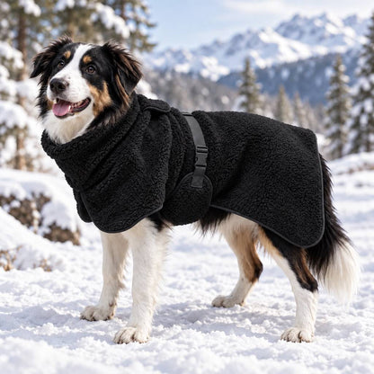 Ortekor Sherpa Fleece Dog Winter Coat with Adjustable Fit & Leash Opening, Warm Outdoor Jacket for Cold Weather Walks, Hiking and Camping