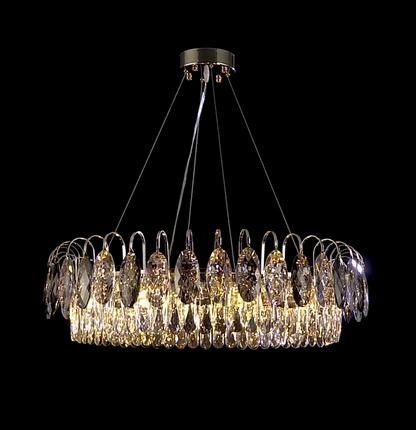 Dimmable Crystal Chandelier for Dining Room & Living Room – Adjustable Chain, Faceted Prisms, Multiple Sizes – Round & Rectangle