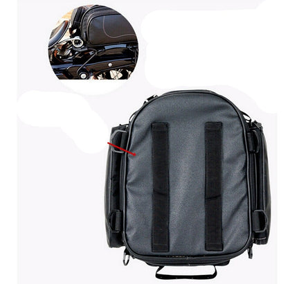 Expandable Motorcycle Rear Cargo Bag with Weather Protection & Convertible Carry Options for Touring, Cruising, Sport Bikes
