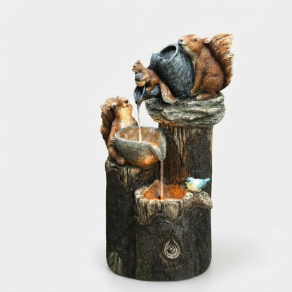 Solar Tabletop Water Fountain with Animal Figurine & LED Light for Patio Garden Deck Outdoor Decor Desktop Accent