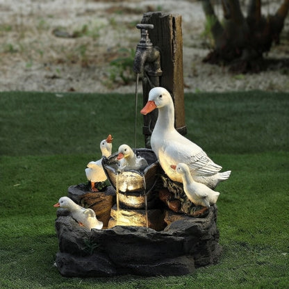 Solar Tabletop Water Fountain with Animal Figurine & LED Light for Patio Garden Deck Outdoor Decor Desktop Accent