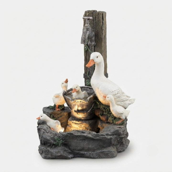 Solar Tabletop Water Fountain with Animal Figurine & LED Light for Patio Garden Deck Outdoor Decor Desktop Accent