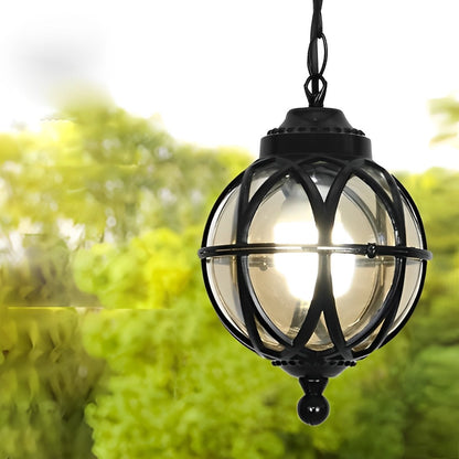 Outdoor Hanging Globe Ceiling Light Metal and Glass for Patio Pergola Covered Terrace Garden Porch Deck Veranda Lighting Fixture Weather Res