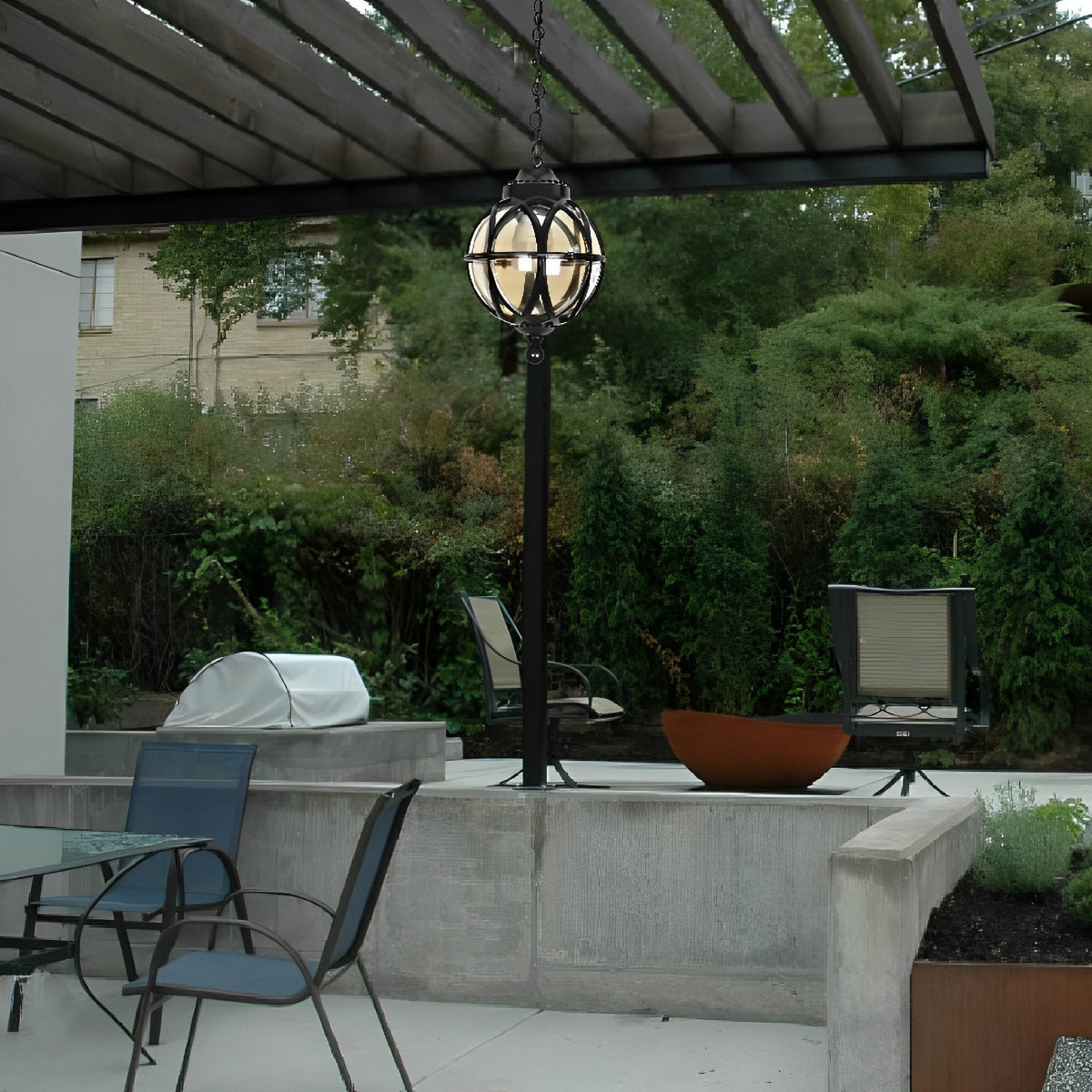 Outdoor Hanging Globe Ceiling Light Metal and Glass for Patio Pergola Covered Terrace Garden Porch Deck Veranda Lighting Fixture Weather Res