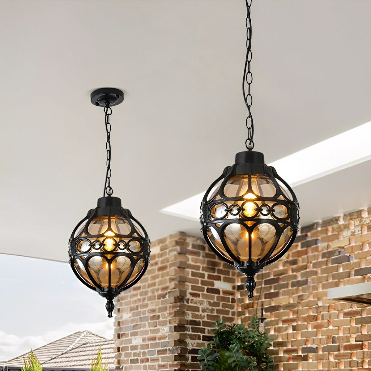 Spherical Glass Outdoor Hanging Light 10.6-Inch Aluminum Frame IP54 Weather-Resistant for Covered Patio Porch Balcony Veranda E27 Socket Adj
