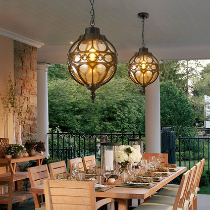 Outdoor Hanging Lantern Bronze Aluminum Glass 11 in Globe Adjustable Chain Pergola Patio Ceiling Light E27 Socket Weather Resistant Terrace
