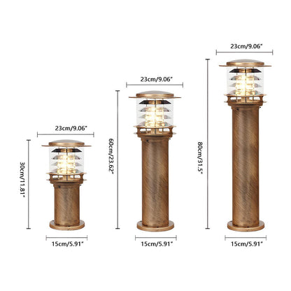 Layered Cylinder Pathway Light Bollard for Yard & Walkway 7W LED Weatherproof Post Lamp Aluminum Construction Black Bronze 12-32 in Heights